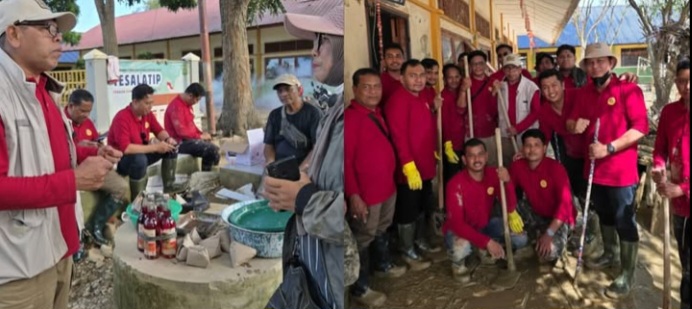 Kepala Sekretariat Lembaga Wali Nanggroe Aceh, Abdullah Hasballah, S. Ag., MSM, memimpin langsung  dalam aksi gotong royong membersihkan fasilitas Sekolah Menengah Atas (SMA) Negeri 2 Percontohan Aceh Tamiang senin (29/12/2025).