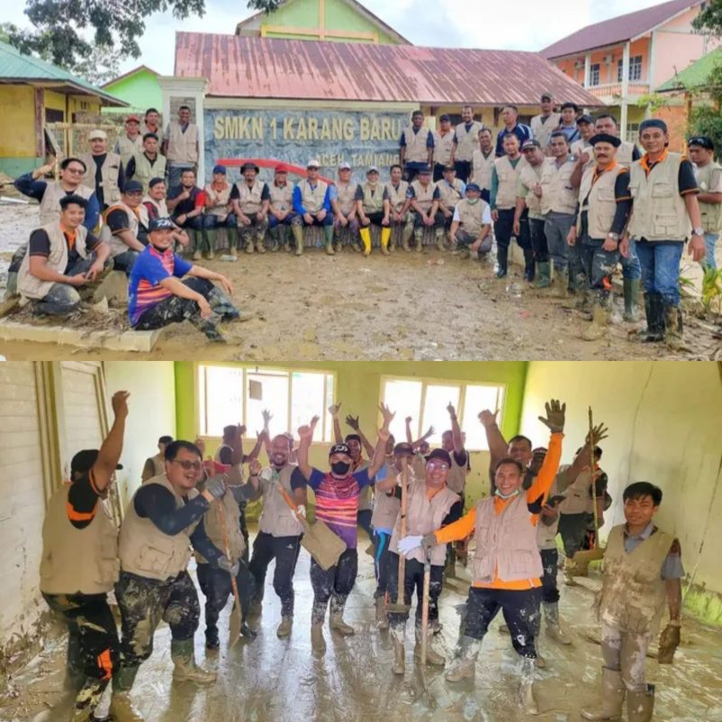 Kepala Dinas Syariat Islam (DSI) Aceh, Zahrol Fajri, S.Ag., MH, memimpin langsung 50 ASN DSI, kegiatan gotong royong tahap II yang difokuskan di SMKN 1 Karang Baru, Aceh Tamiang, pada Sabtu (03/01/2026).