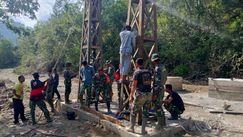 Jembatan Gantung Kalaili yang berlokasi di Kecamatan Linge, Kabupaten Aceh Tengah, terus menunjukkan perkembangan yang signifikan. Hingga Senin (9/2/2026),